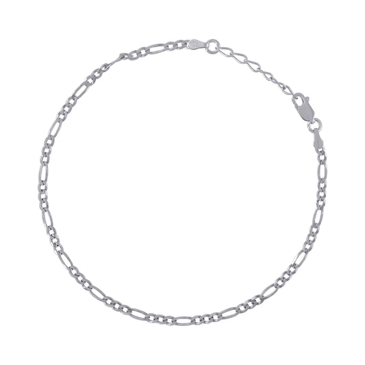 925 Silver Plain Figaro 080 3mm-10" Rhodium Plated