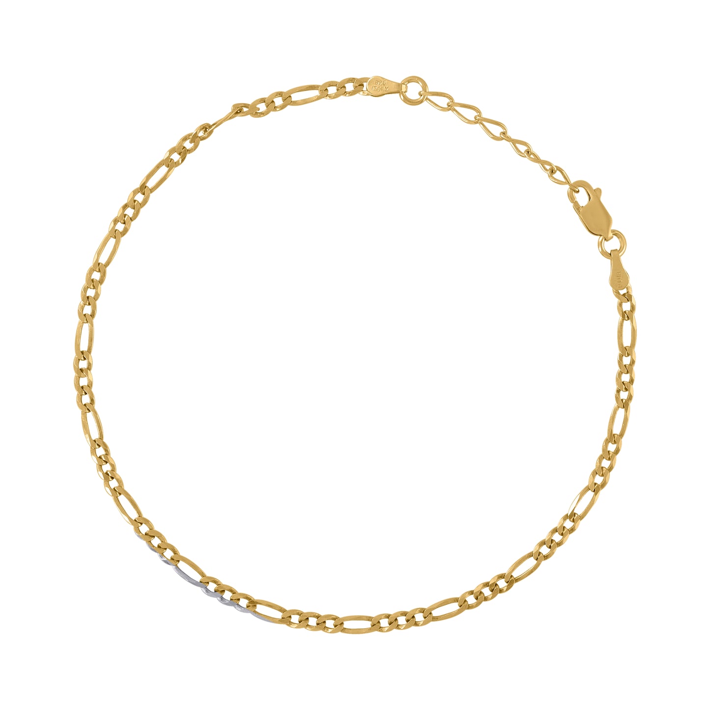 925 Silver Plain Figaro 080 3mm-10" Yellow Plated