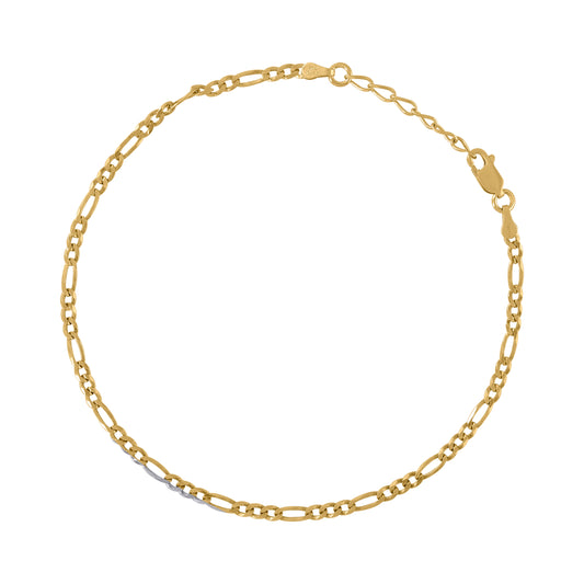 925 Silver Plain Figaro 080 3mm-10" Yellow Plated
