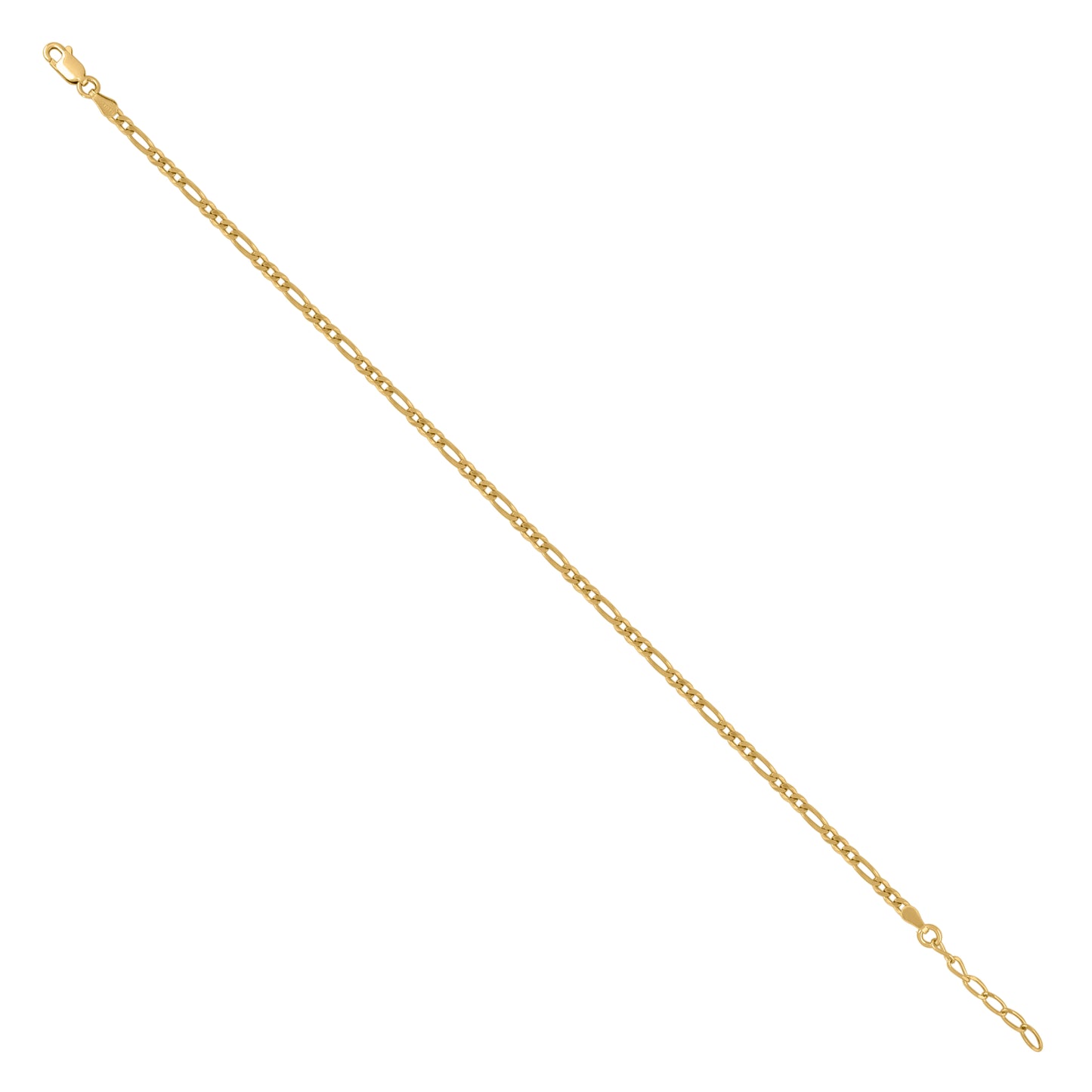 925 Silver Plain Figaro 080 3mm-10" Yellow Plated