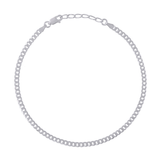 925 Silver 080 3mm 10"Cuban Anklet Rhodium Plated