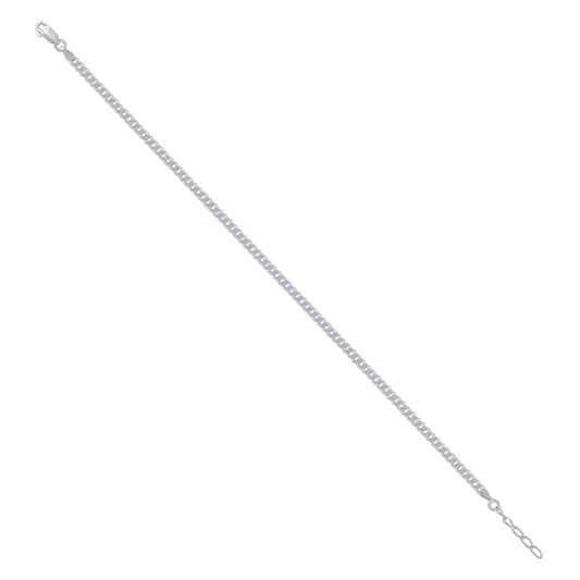 925 Silver 080 3mm 10"Cuban Anklet Rhodium Plated
