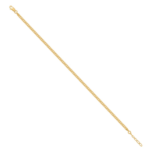 925 Silver 080 3mm 9+1" Cuban Anklet Yellow Plated