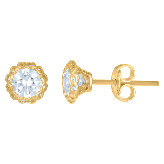 14Kt Gold 7mm Round Cz Earrings