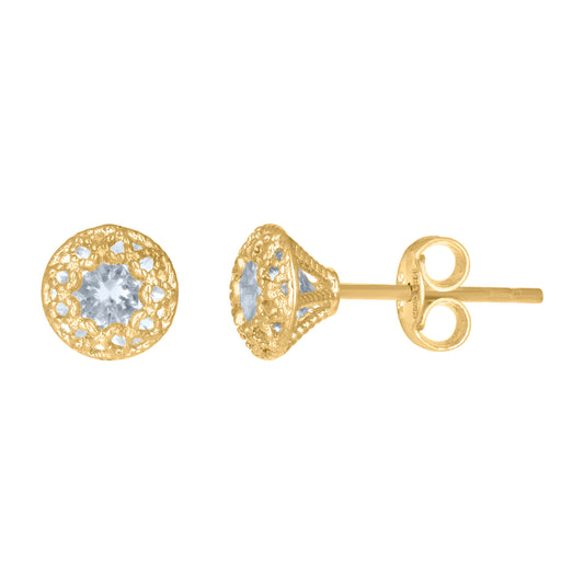 14Kt Gold 6mm Round Cz Earrings