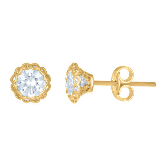 14Kt Gold 6mm Round Cz Earrings