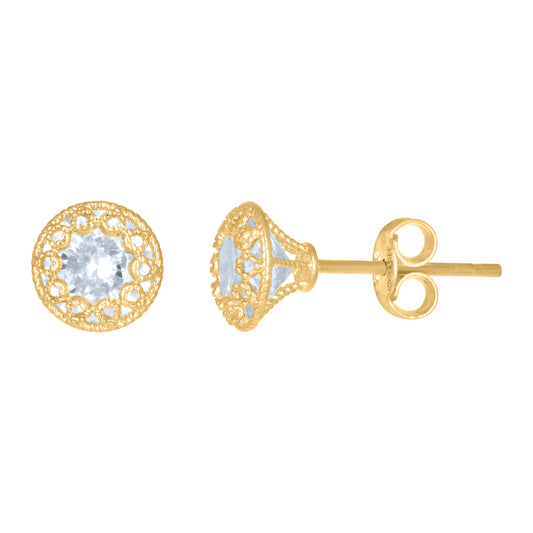 14Kt Gold 7mm Round Cz Earrings
