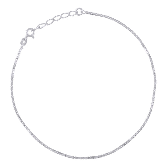 925 Sterling Silver Box Anklet 025 9+1"
