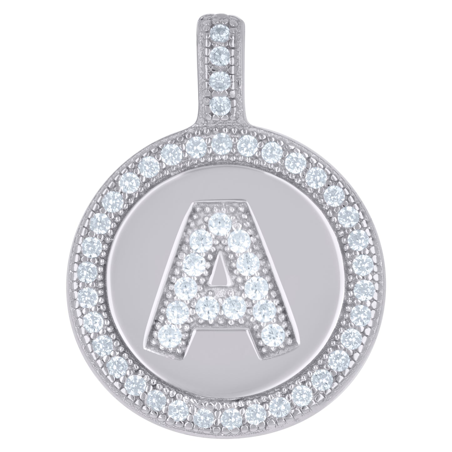 925 Sterling Silver Cz Pendant Disc Initial A