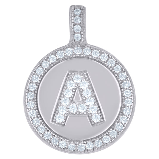 925 Sterling Silver Cz Pendant Disc Initial A