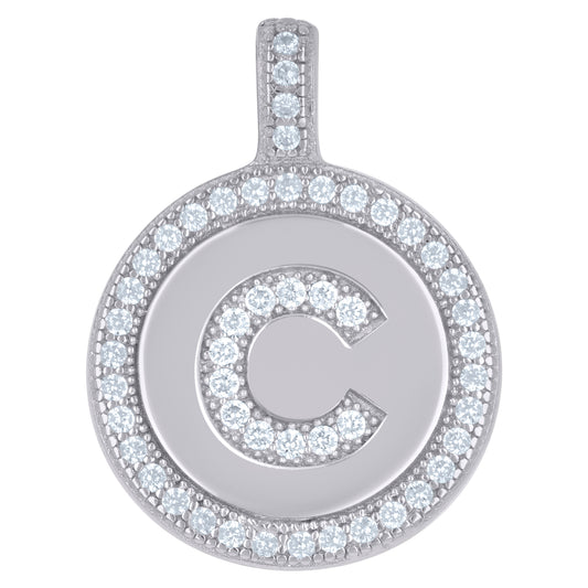 925 Sterling Silver Cz Pendant Disc Initial C