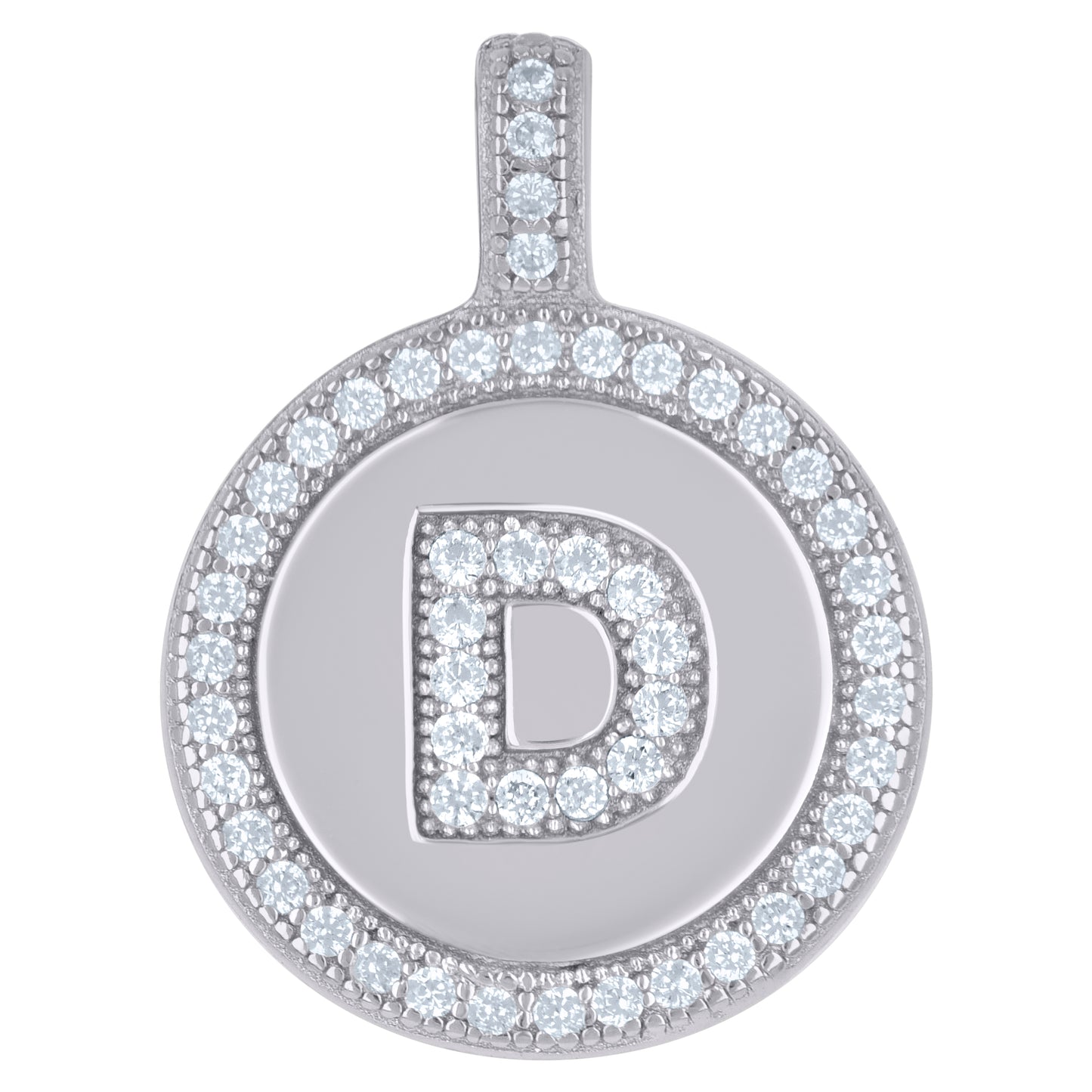 925 Sterling Silver Cz Pendant Disc Initial D