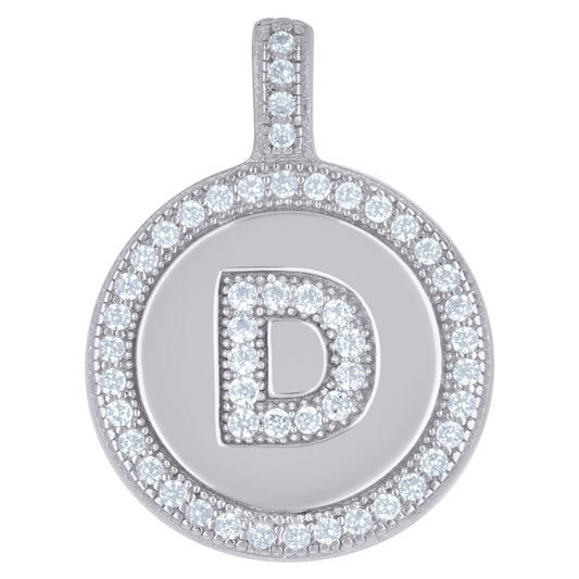 925 Sterling Silver Cz Pendant Disc Initial D
