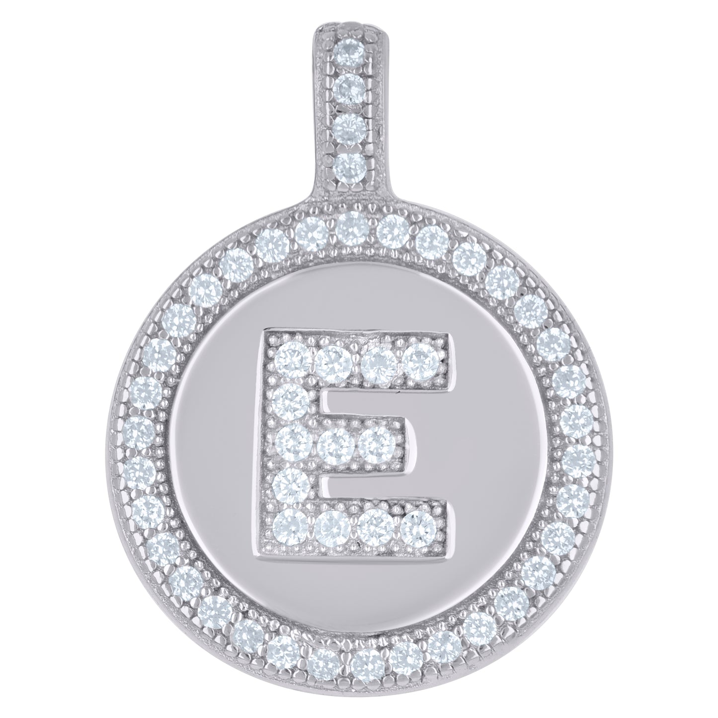 925 Sterling Silver Cz Pendant Disc Initial E