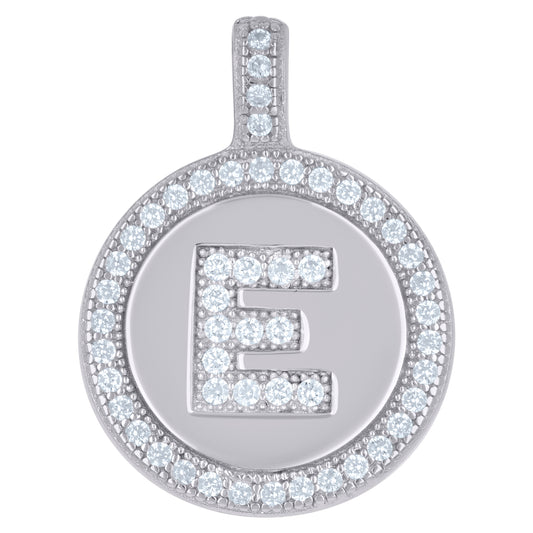 925 Sterling Silver Cz Pendant Disc Initial E