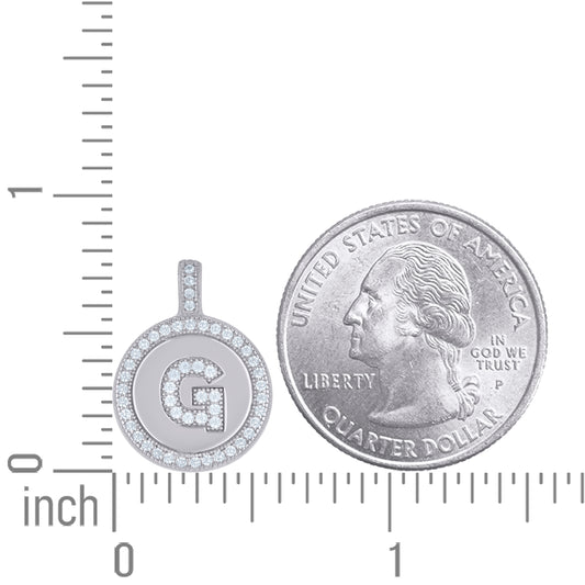 925 Sterling Silver Cz Pendant Disc Initial G