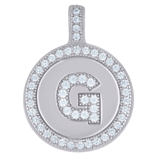 925 Sterling Silver Cz Pendant Disc Initial G