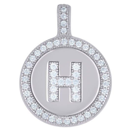 925 Sterling Silver Cz Pendant Disc Initial H