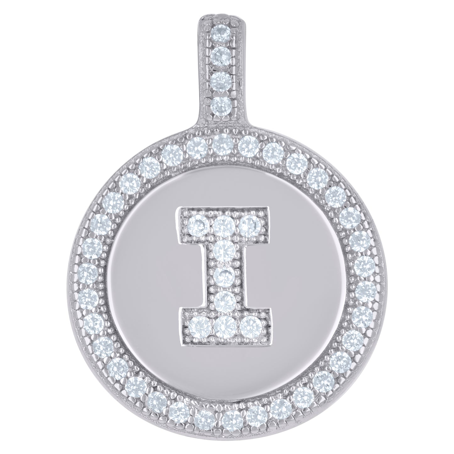 925 Sterling Silver Cz Pendant Disc Initial I