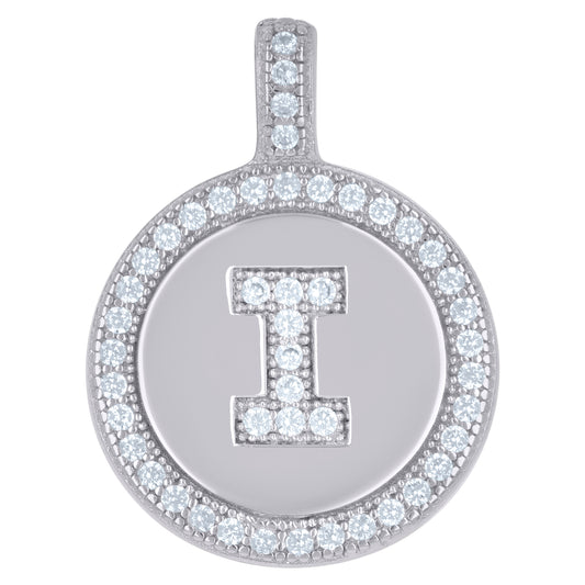 925 Sterling Silver Cz Pendant Disc Initial I