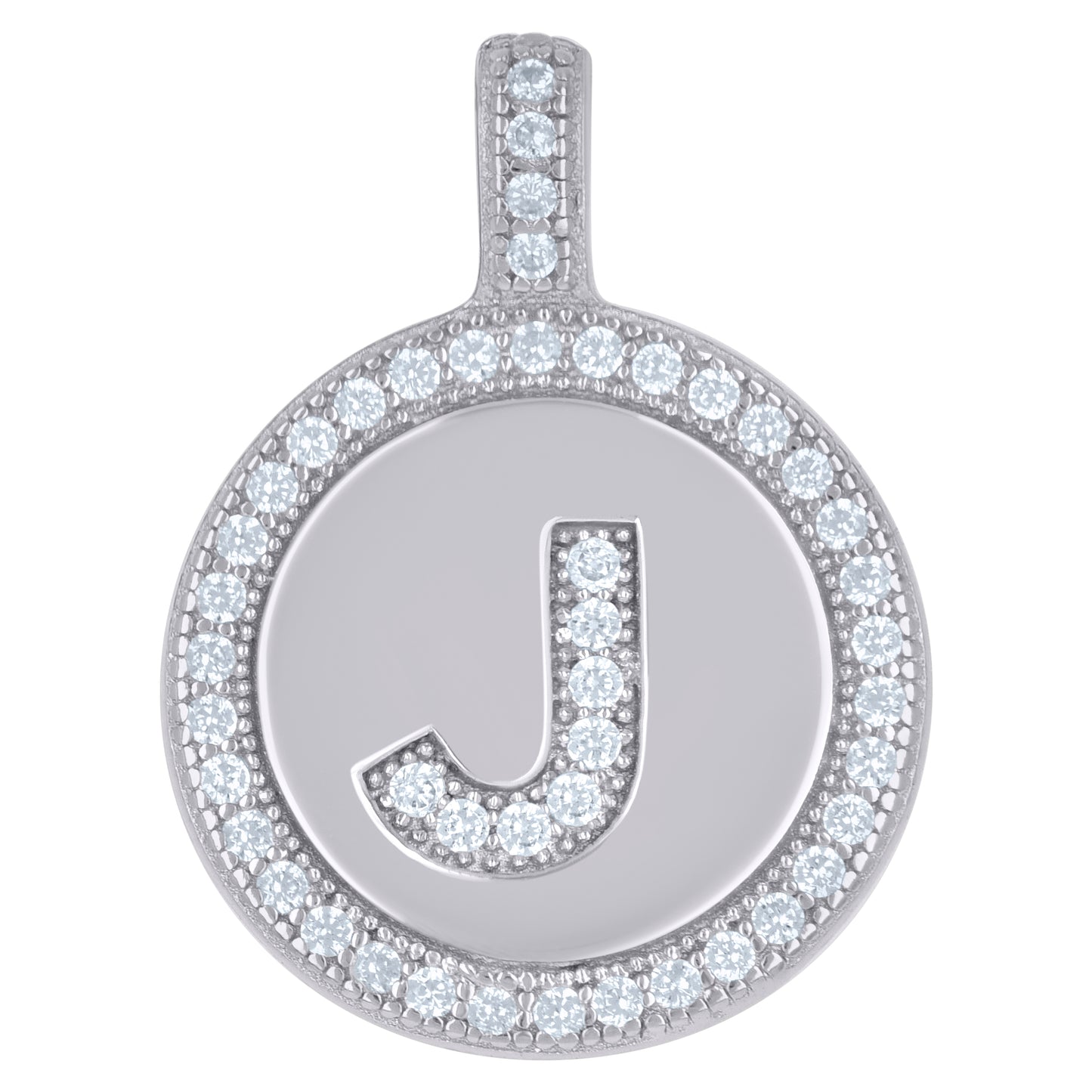 925 Sterling Silver Cz Pendant Disc Initial J