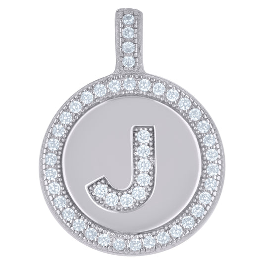 925 Sterling Silver Cz Pendant Disc Initial J