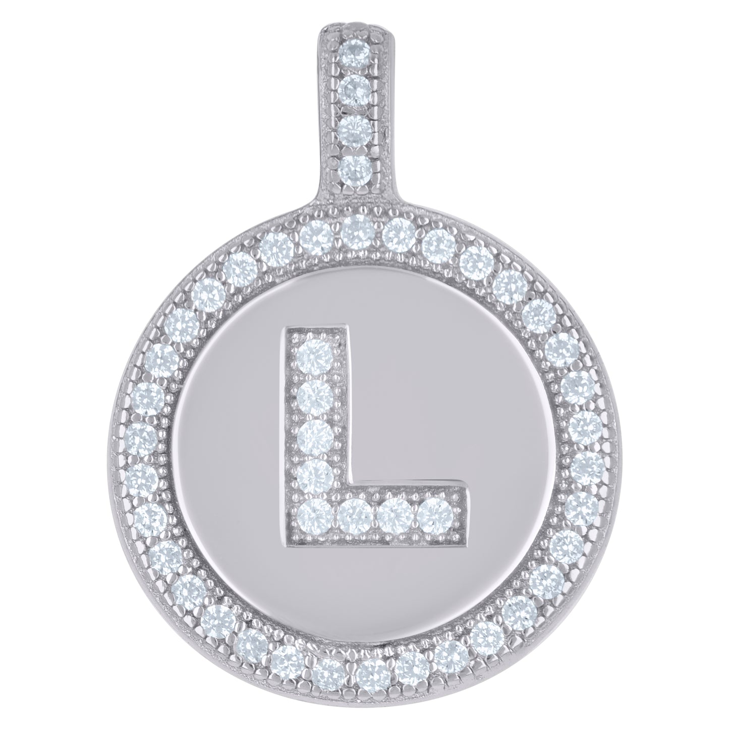 925 Sterling Silver Cz Pendant Disc Initial L