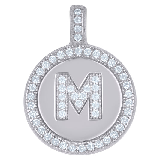 925 Sterling Silver Cz Pendant Disc Initial M