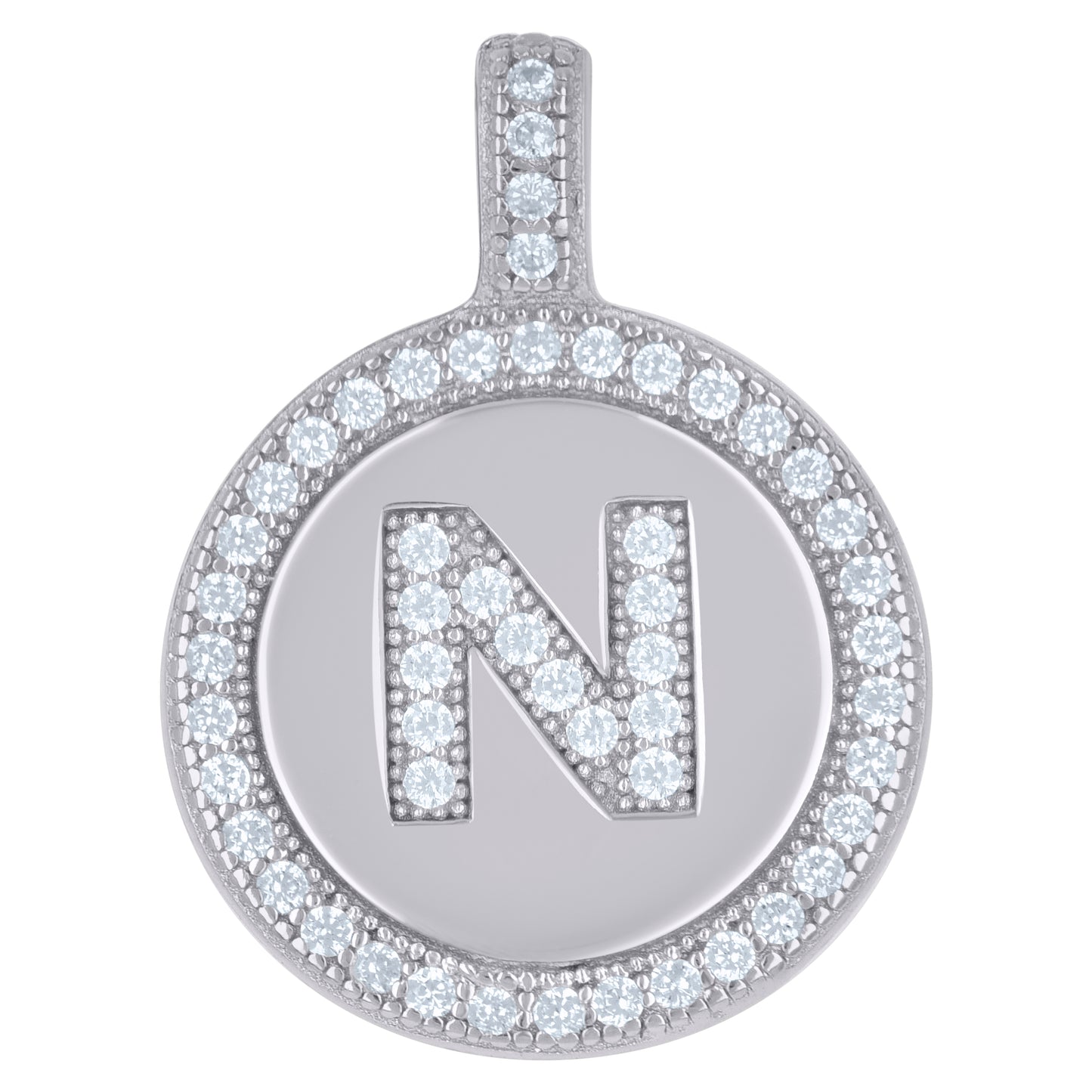 925 Sterling Silver Cz Pendant Disc Initial N