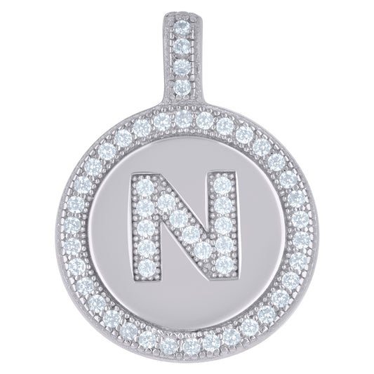 925 Sterling Silver Cz Pendant Disc Initial N