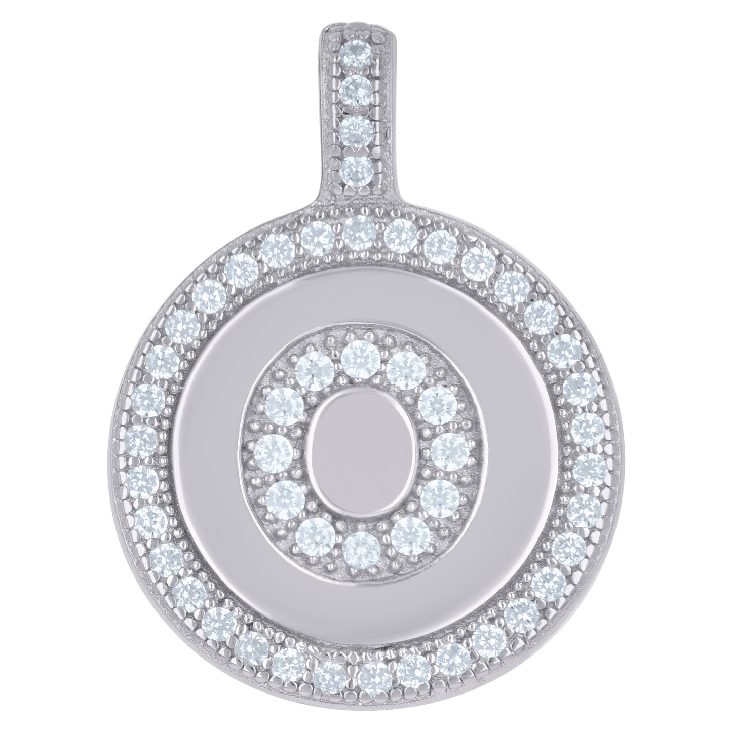 925 Sterling Silver Cz Pendant Disc Initial O