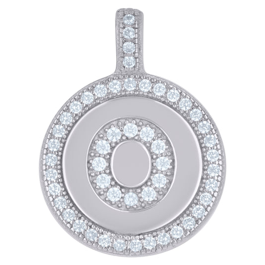 925 Sterling Silver Cz Pendant Disc Initial O