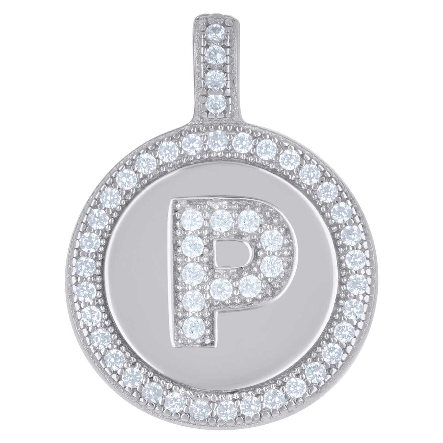 925 Sterling Silver Cz Pendant Disc Initial P