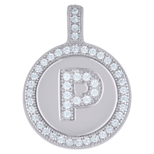 925 Sterling Silver Cz Pendant Disc Initial P
