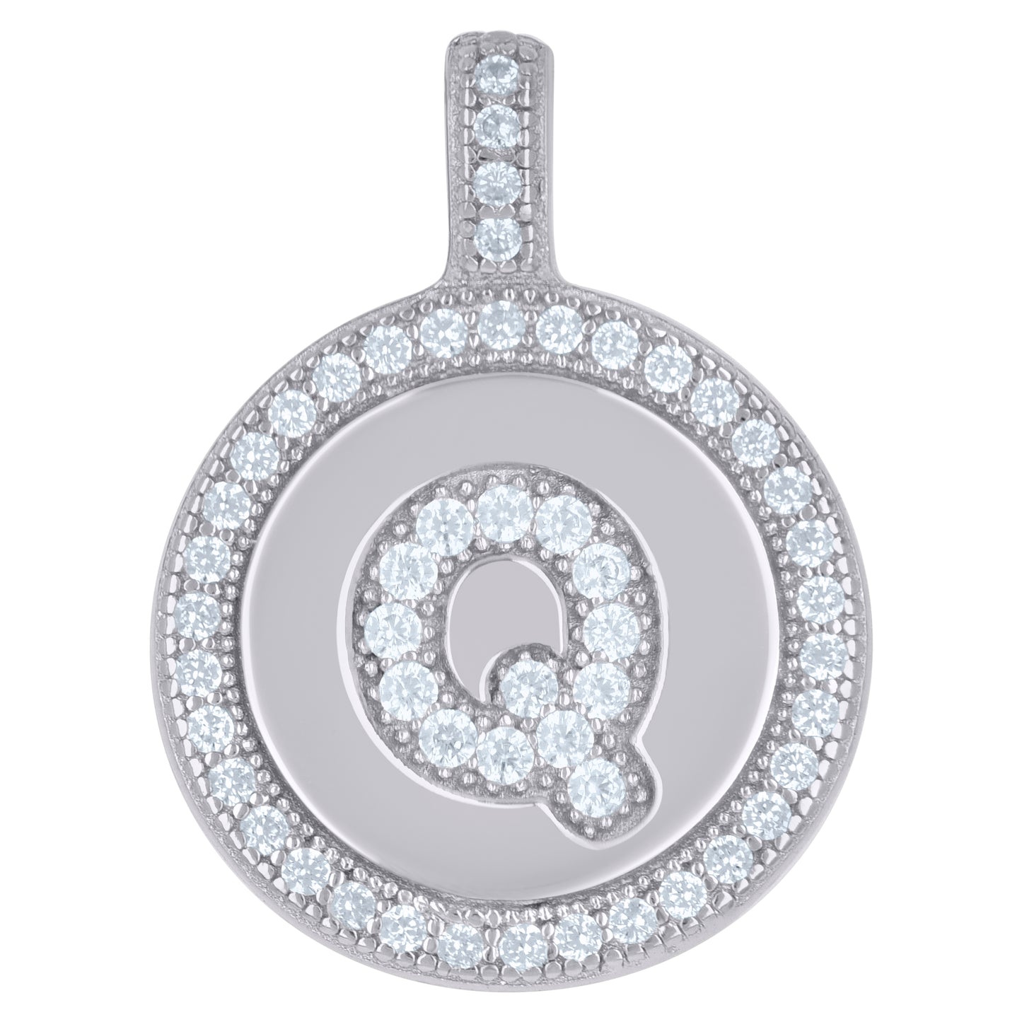 925 Sterling Silver Cz Pendant Disc Initial Q