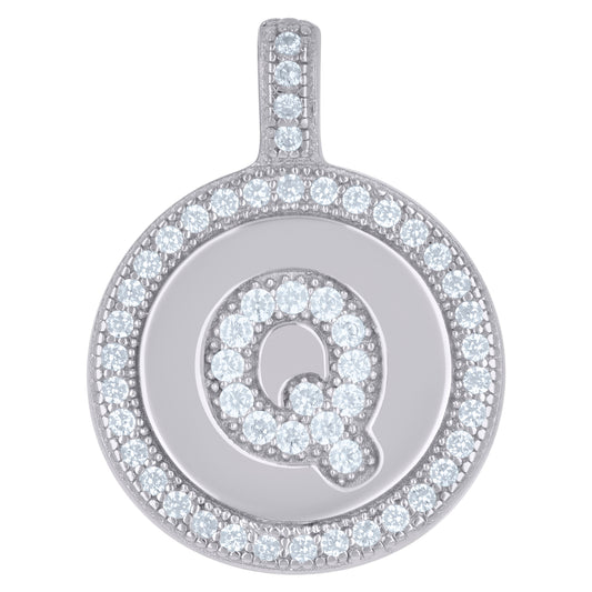 925 Sterling Silver Cz Pendant Disc Initial Q