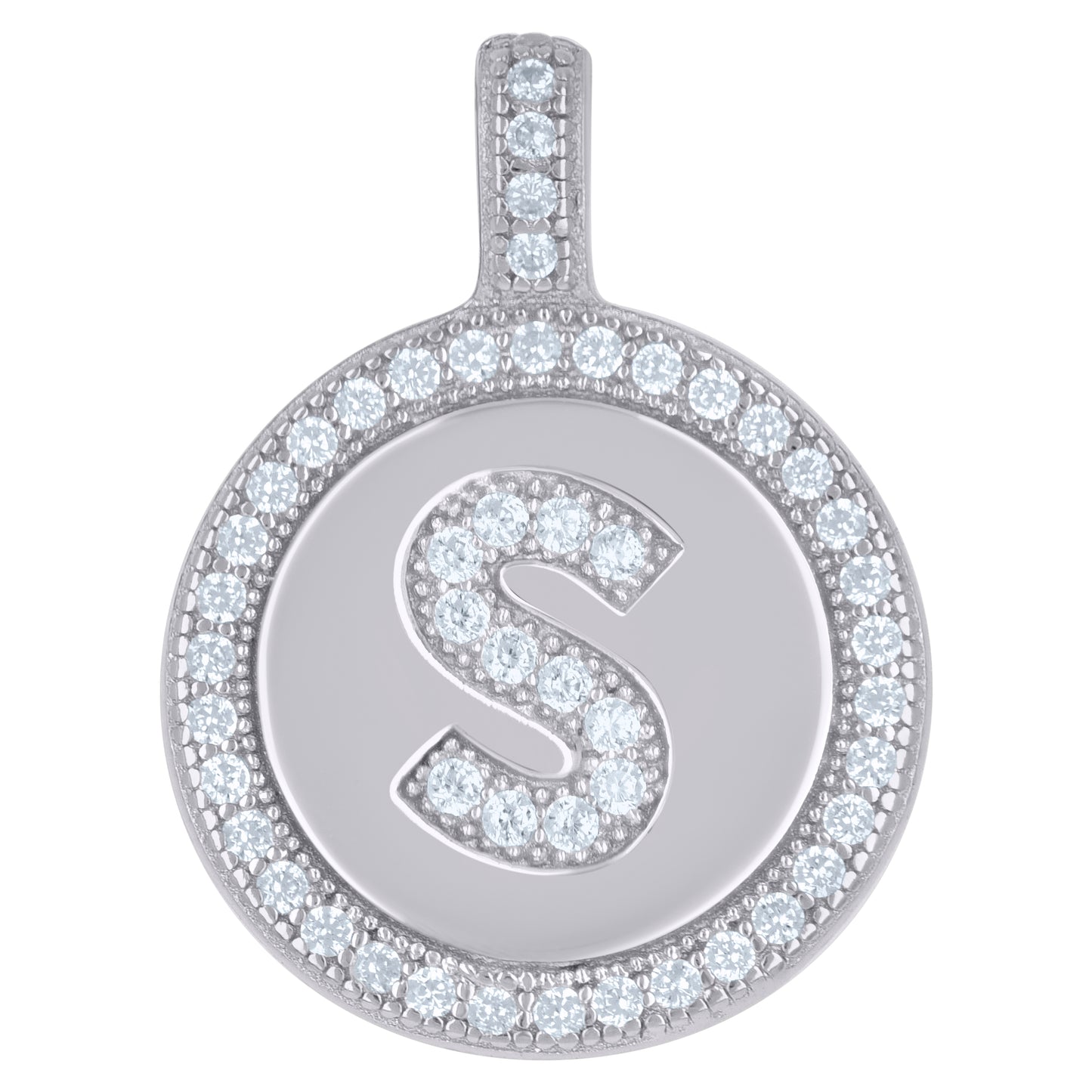 925 Sterling Silver Cz Pendant Disc Initial S