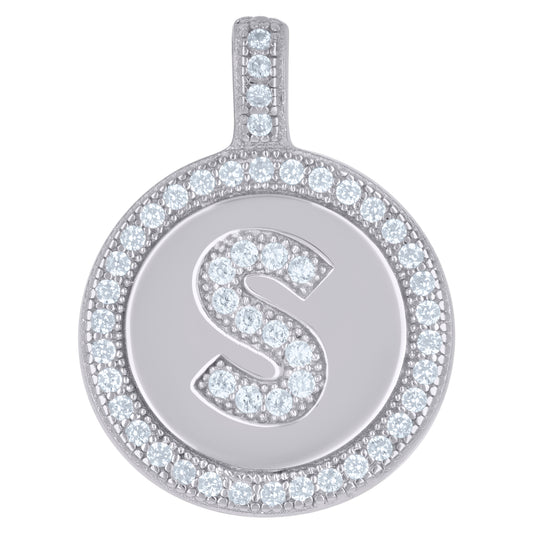 925 Sterling Silver Cz Pendant Disc Initial S