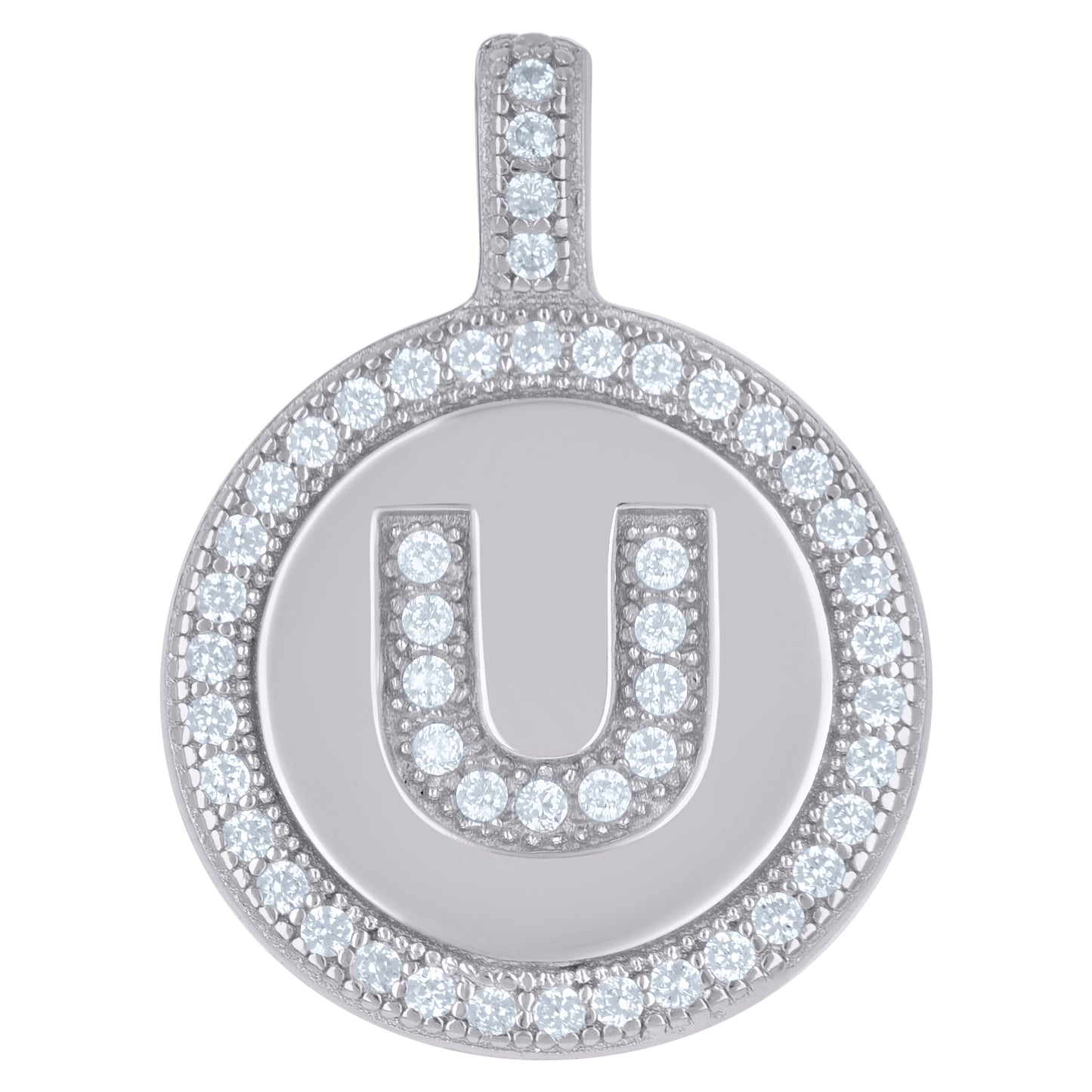 925 Sterling Silver Cz Pendant Disc Initial U