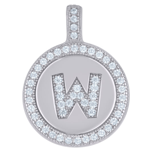 925 Sterling Silver Cz Pendant Disc Initial W