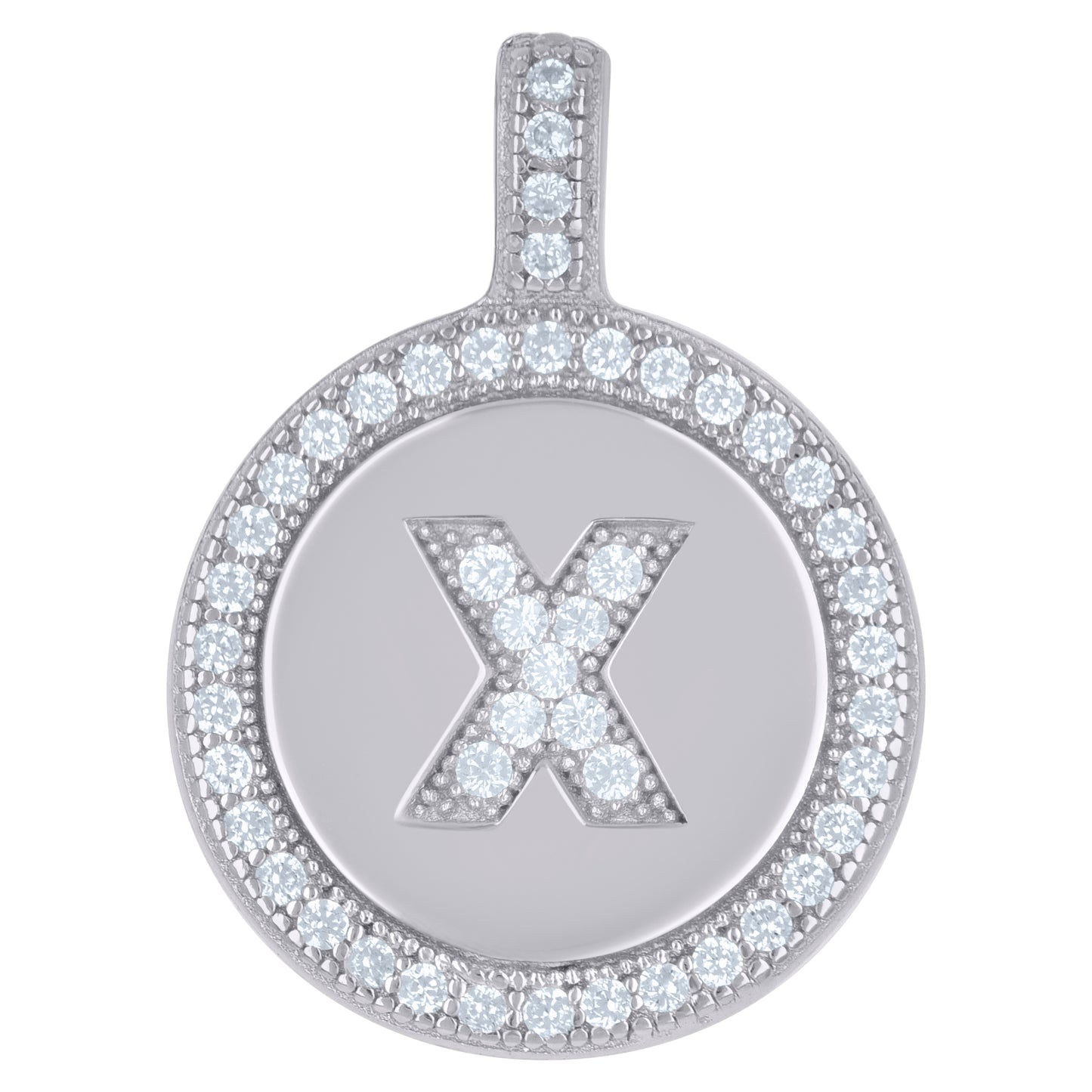 925 Sterling Silver Cz Pendant Disc Initial X