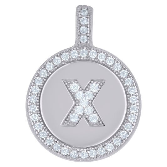 925 Sterling Silver Cz Pendant Disc Initial X