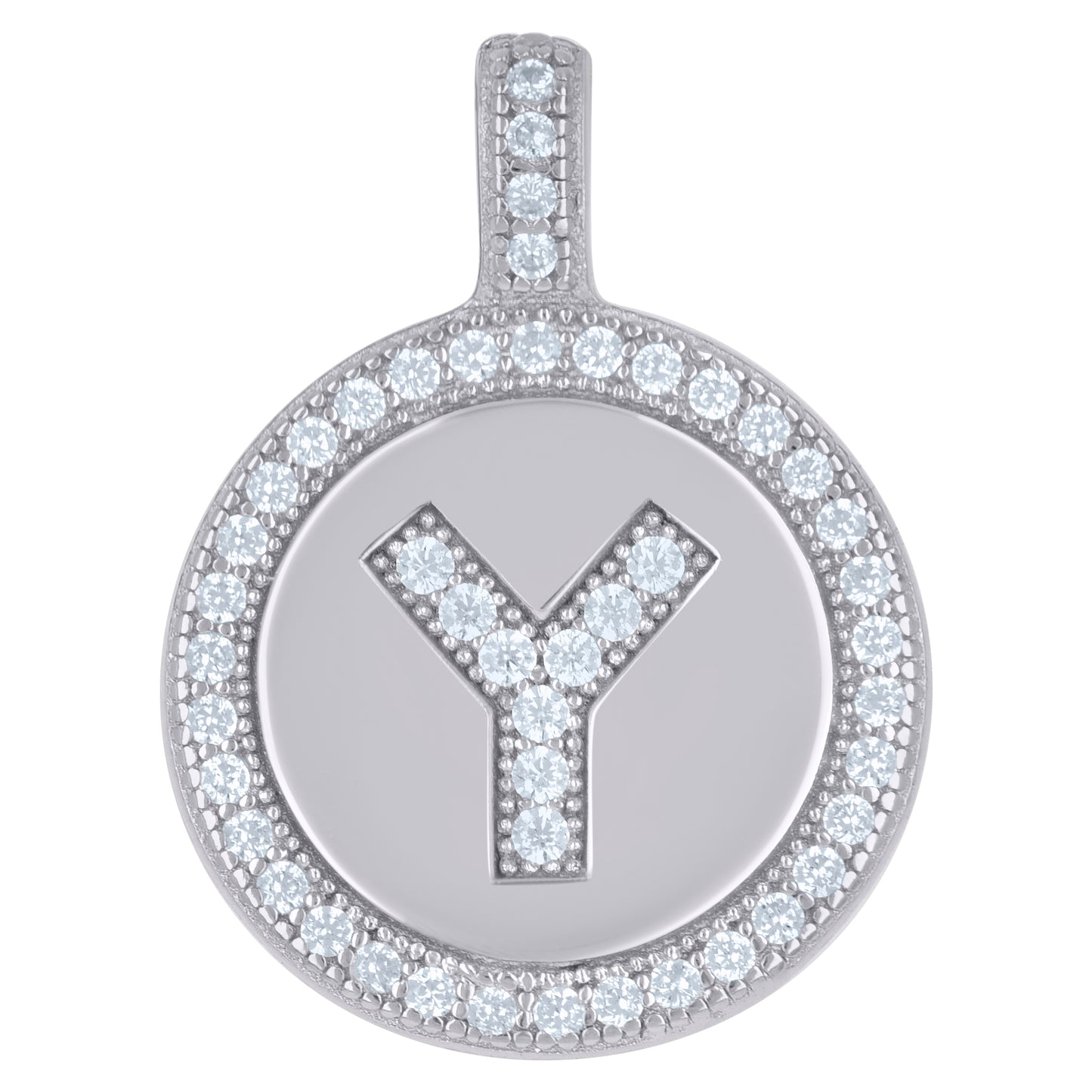 925 Sterling Silver Cz Pendant Disc Initial Y