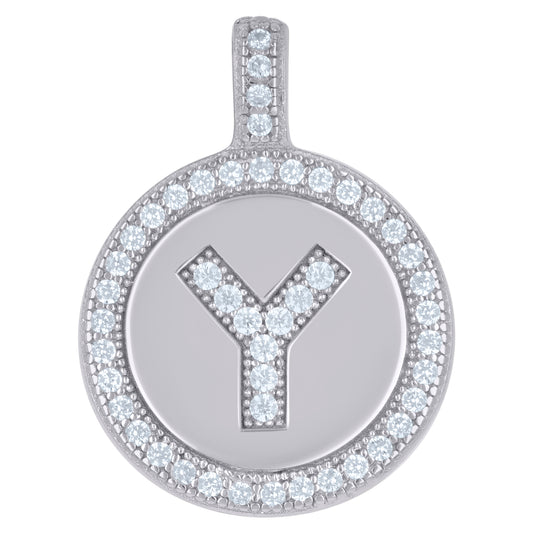 925 Sterling Silver Cz Pendant Disc Initial Y