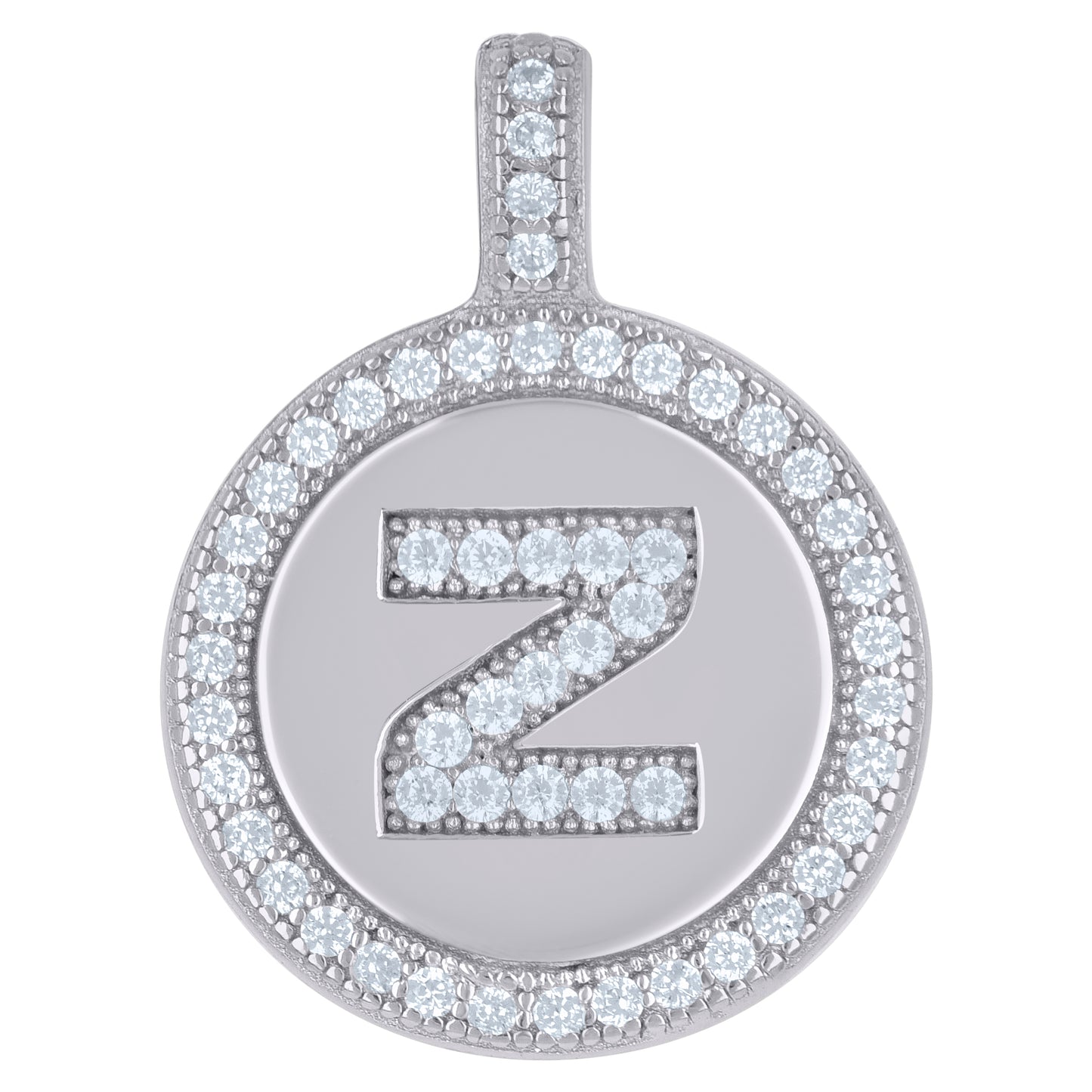925 Sterling Silver Cz Pendant Disc Initial Z