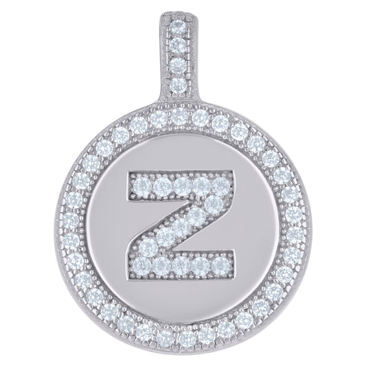 925 Sterling Silver Cz Pendant Disc Initial Z