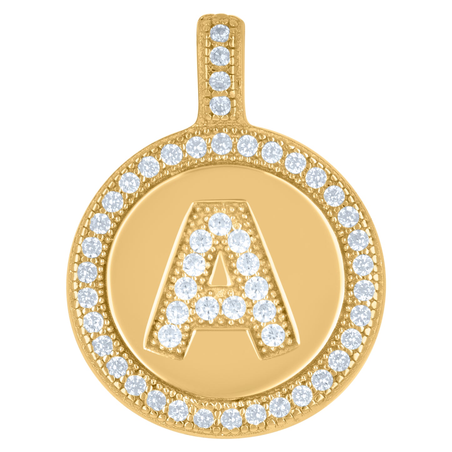 925 Sterling Silver Cz Pendant Disc Initial A