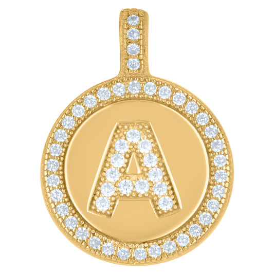 925 Sterling Silver Cz Pendant Disc Initial A