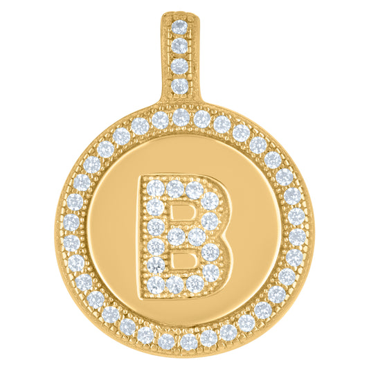 925 Sterling Silver Cz Pendant Disc Initial B