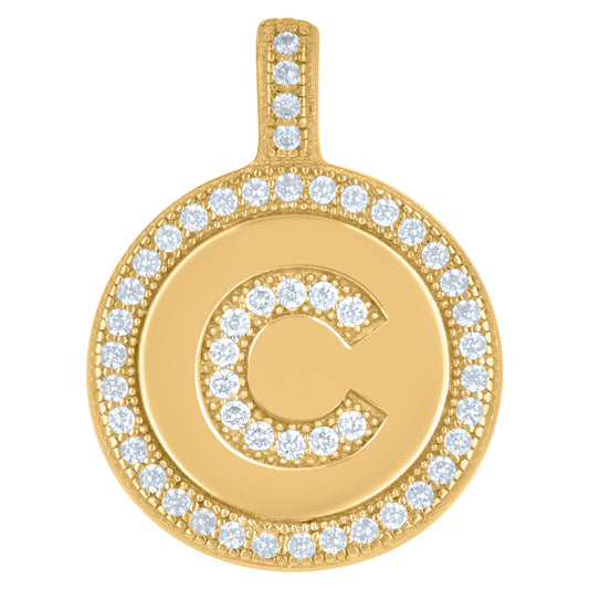 925 Sterling Silver Cz Pendant Disc Initial C
